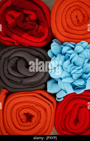 six colorful woolen blankets, vertical photo Stock Photo