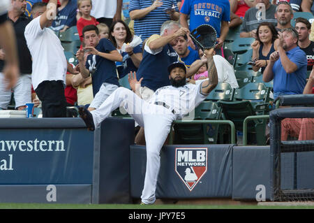 Milwaukee Brewers' Eric Thames stands in the dugout in the fourth inning of  a baseball game against the Cincinnati Reds, Sunday, July 1, 2018, in  Cincinnati. (AP Photo/John Minchillo Stock Photo - Alamy