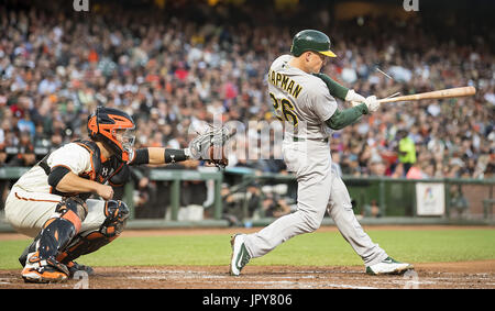 CLEVELAND, OH - AUGUST 12: Matt Chapman (26) of the Oakland A's throws a  runner out after fielding the ball at third base during a game against the  Cl Stock Photo - Alamy