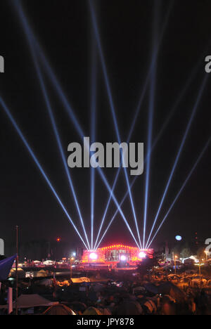 Kostrzyn nad Odra, Poland. 02nd August, 2017. Main stage of the 23rd Woodstock Festival Poland (awarded with International Music Industry Award) a night before the official start. Credit: Tomasz Wozny/Alamy Live News Stock Photo
