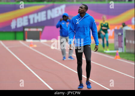 London, UK. 3rd Aug, 2017. An athlete trains at the warm up track adjacent to the London Stadium, ahead of The IAAF World Championships London 2017 which begin formally on 4 August. Credit: Stephen Chung/Alamy Live News Stock Photo