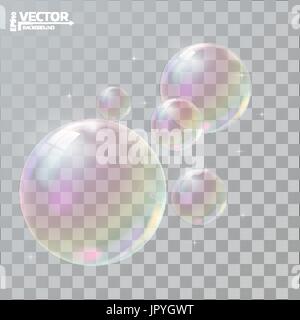 Realistic soap bubbles with rainbow reflection. set isolated vector illustration Stock Vector