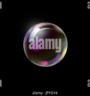 Transparent colorful soap bubble on a dark background. Vector Illustration. Stock Vector