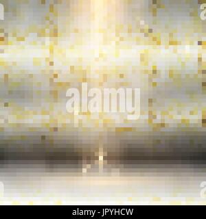 Vector Festive design with lights and luxury golden mosaic backdrop. Shining golden disco mosaic background Stock Vector