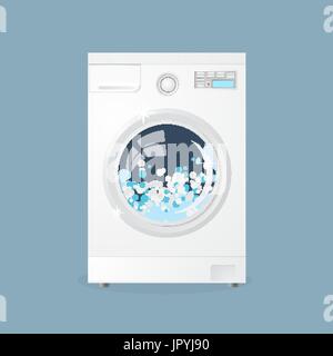 Modern washing machine isolated on grey background. Washer. Equipment for washing clothes. Household appliances Stock Vector
