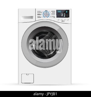 Realistic white front loading washing machine on a white background. Front view, close-up. 3d realistic vector washer. Stock Vector