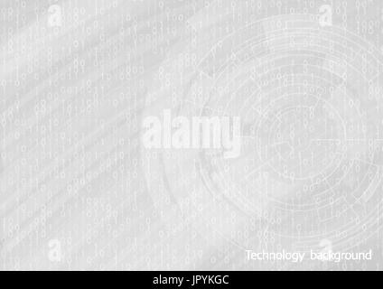 Abstract business technology vector light grey background with circuit board, absract waves and binary backdrop. Stock Vector