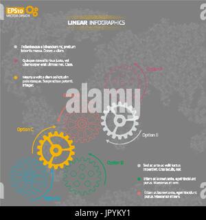 Vector illustration of gears with on grey background. Infographic vector template. 3 steps Stock Vector