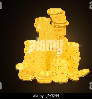 Money. Many stacks of gold coins. Glittering golden coins on a dark background Stock Vector