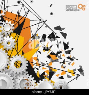 Vector illustration gear wheel and circuit board, Hi-tech digital technology and engineering, digital telecom technology concept. Abstract explosion b Stock Vector
