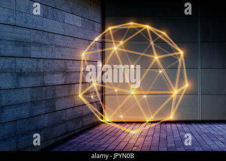 Illuminated geometric pentakis dodecahedron, technology connection concept Stock Photo