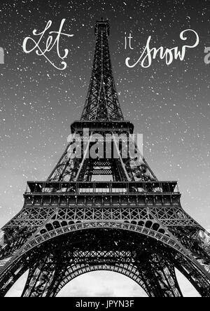 Snowing in Paris, France Stock Photo