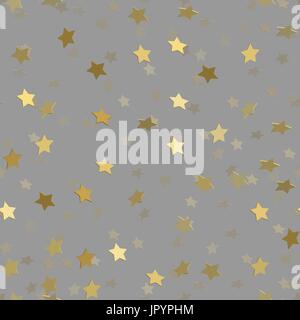 Golden stars pattern seamless. 3d stars on grey background. Vector illustration Stock Vector