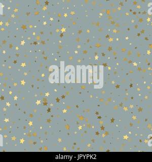 Golden stars pattern seamless. 3d stars on grey background. Vector illustration Stock Vector