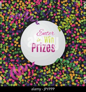 Colorful confetti background with round plate.  Enter to Win Prizes. Vector Illustration. Stock Vector