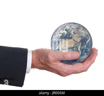 Man offers the world. Note elements of this image furnished by NASA. Stock Photo