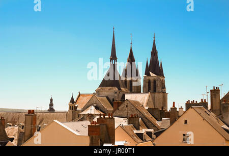 Saint-Nicolas church and roofs, Blois in Loire valley , France. Stock Photo
