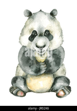 watercolor sitting panda Stock Photo