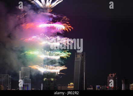 TAIPEI, TAIWAN - JANUARY 1, 2017 - Fireworks ring in the 2017 New Year at the Taipei 101 building in Taiwan Stock Photo