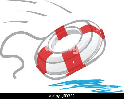lifebelt thrown to the sea, illustration design, isolated on white background. Stock Vector