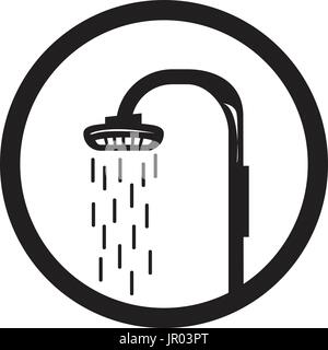 shower head with water and within a circle, icon design, isolated on white background. Stock Vector