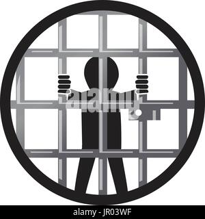 prisoner inside the jail within an outline of a circle , illustration design, isolated on white background Stock Vector