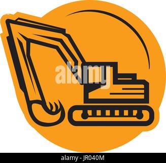 outlines of excavator within a circle, icon design, isolated on white background. Stock Vector