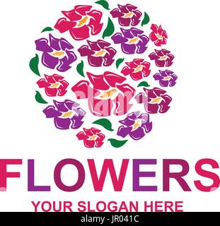 colorful flowers forms a circle,logo design,isolated on white background. Stock Vector