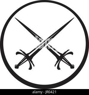 two crossed swords within an outlines of circle, icon design, isolated on white background. Stock Vector