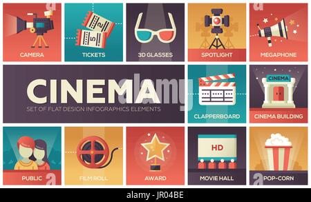 Cinema and movie - vector modern flat design icons set Stock Vector
