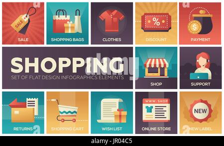 Shopping - vector modern flat design icons set Stock Vector