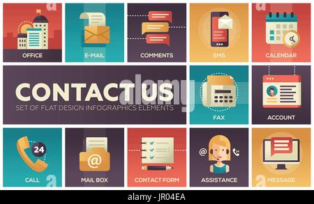 Contact Us - vector modern flat design icons set Stock Vector