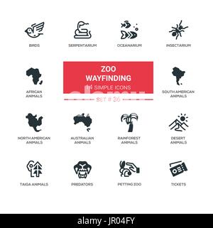 Zoo wayfinding - modern vector line icons set Stock Vector