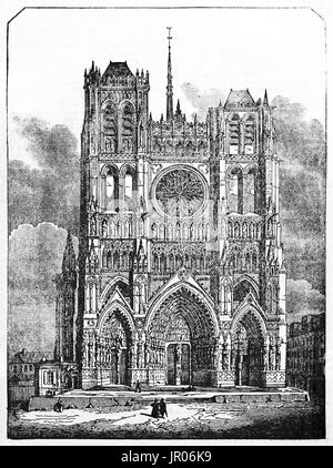 Old view of Amiens Cathedral, France. By unidentified author, published on Magasin Pittoresque, Paris, 1833. Stock Photo