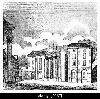 Old view of the Ecole de Droit of Paris (theese days law and economics faculty). By unidentified author, published on Magasin Pittoresque, Paris, 1833 Stock Photo