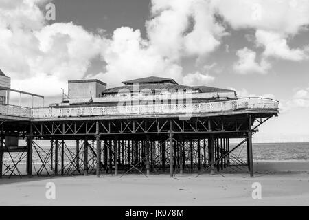 A view of the end of Victorian Pier in Colwyn Bay, North Wales.  The image was taken on a bright sunny day and converted to monochrome Stock Photo