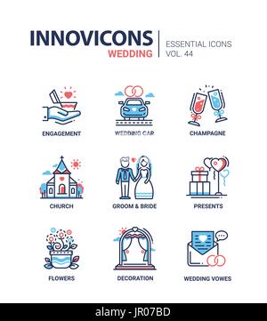 Wedding - modern vector line design icons set Stock Vector