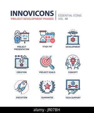 Project Development Phases - modern vector line icons set Stock Vector