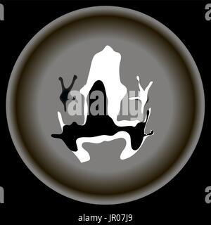 Icon white black Frog silhouette on grey plate. Stock Vector