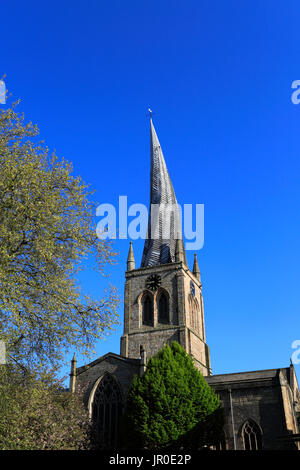 The Crooked Spire of St Mary and All saints Church, Chesterfield market town, Derbyshire England UK Stock Photo