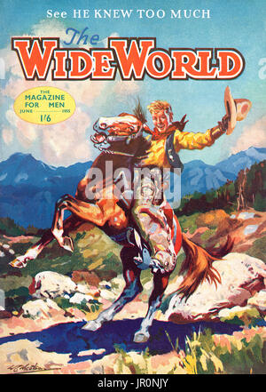 Front cover of The Wide World magazine for June 1955, showing a cowboy on his horse. Stock Photo
