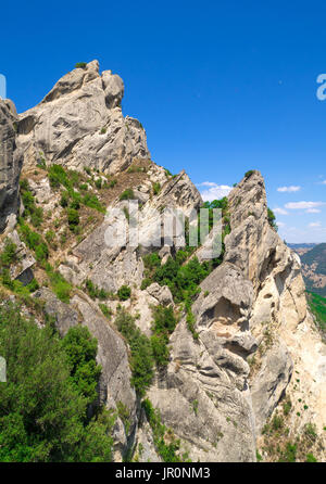 Castelmezzano (Italy) - A little altitude village, dug into the rock in the natural park of the Dolomiti Lucane, Basilicata, famous for 'Angel Flight' Stock Photo