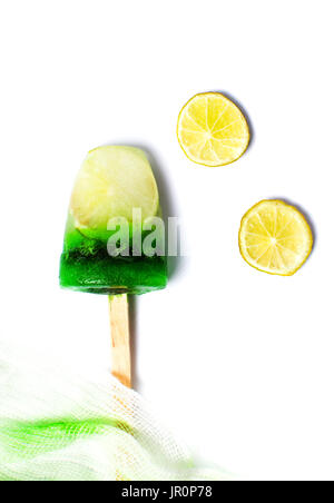 Mint and lemon popsicle ice cream isolated on white Stock Photo