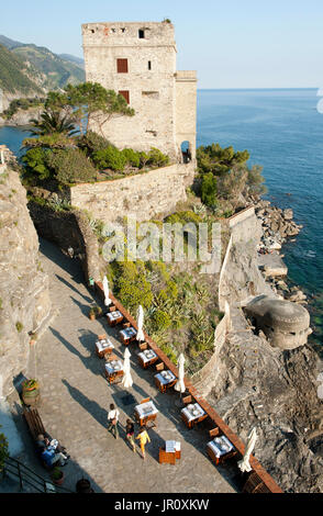 Exterior view of Torre Aurora castle, Monterosso Al Mare, Cinque Terra, Italy Stock Photo