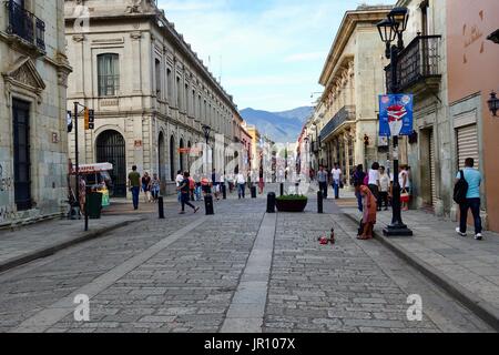 Typical pedestrian street scene, All Souls Day, crowds forming for celebration. Oaxaca Centro, Mexico. Stock Photo