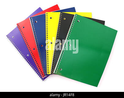 Spiral Notebooks in a stack on a white background Stock Photo