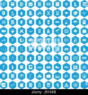 100 school icons set blue Stock Vector