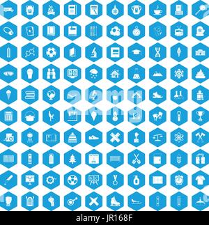 100 school years icons set blue Stock Vector