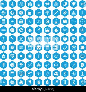 100 science icons set blue Stock Vector