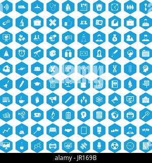 100 seminar icons set blue Stock Vector
